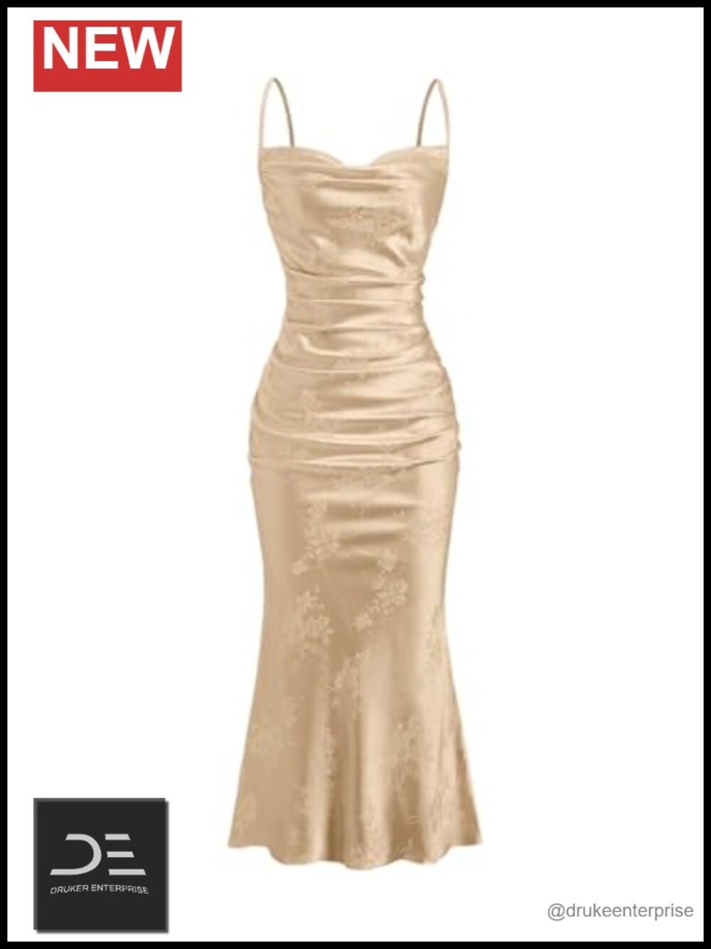 Satin Silk Cowl Neck Spaghetti Strap Midi Slip Dress